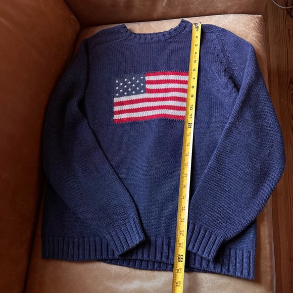 Land’s End Vintage USA Flag Motif Blue Crewneck 100% cotton Sweater 4th of July - Picture 7 of 10